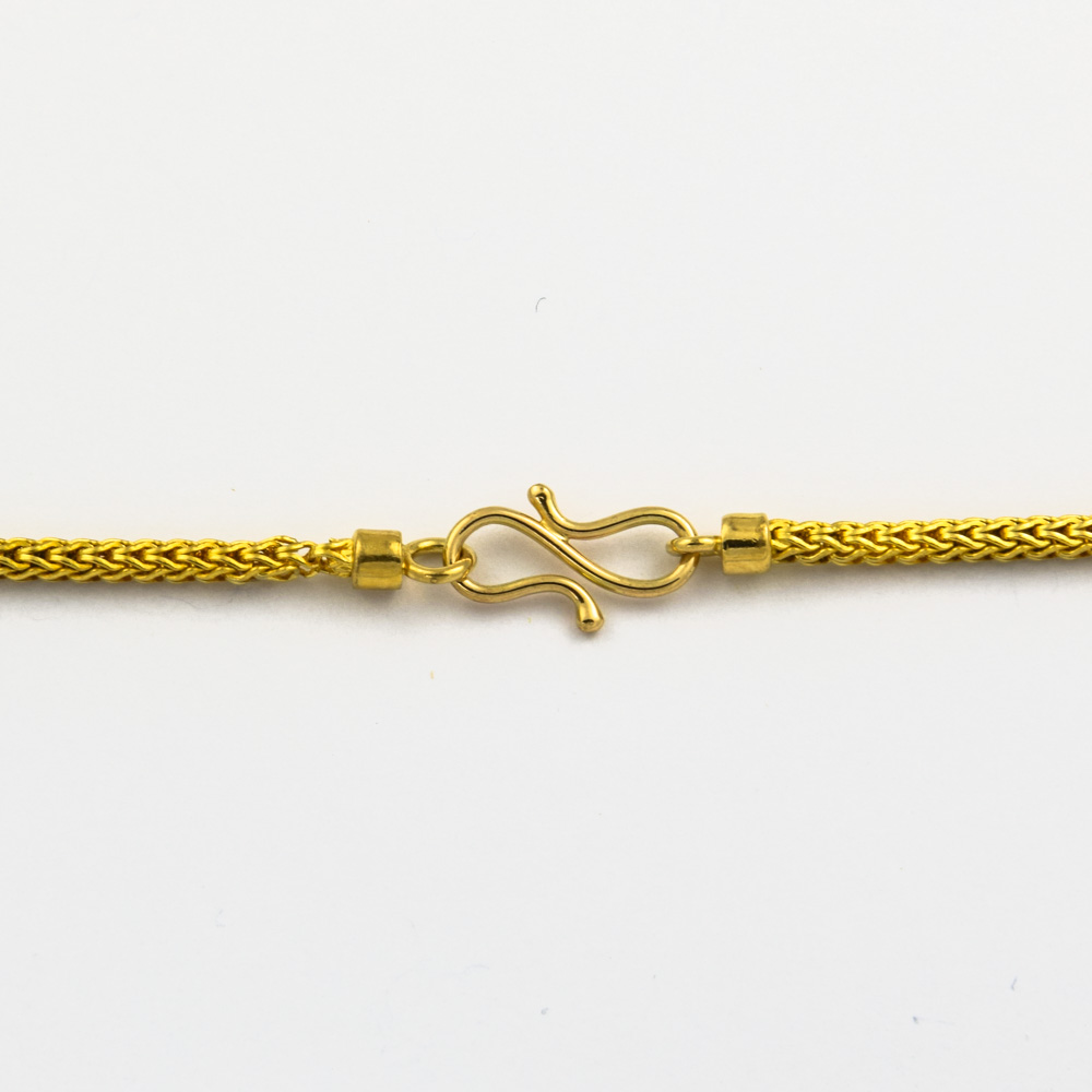 Zopfkette mit Anhänger aus 750 Gelbgold mit Granat und Perle, 43,5 cm, hochwertiger second hand Schmuck perfekt aufgearbeitet