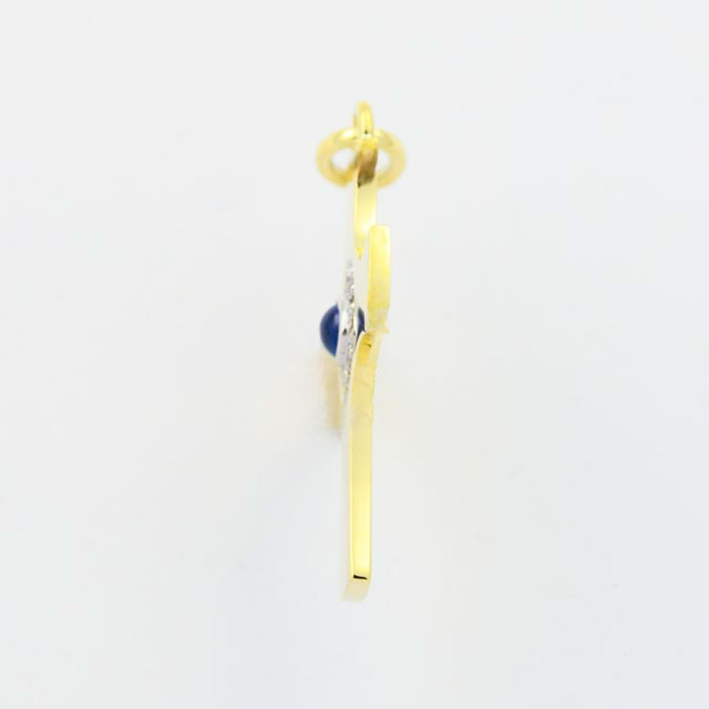 Kreuzanhänger aus 585 Gelb- und Weißgold mit Saphir und Brillant, nachhaltiger second hand Schmuck perfekt aufgearbeitet