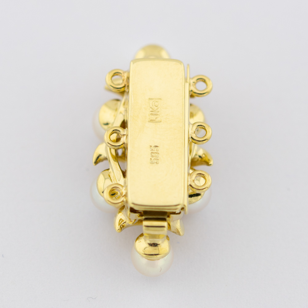 Schließe aus 585 Gelbgold mit Perle und Diamant, nachhaltiger second hand Schmuck perfekt aufgearbeitet