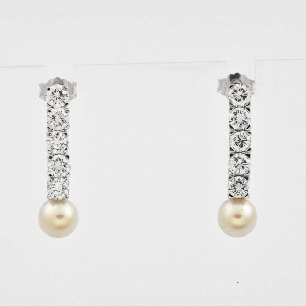 Ohrhänger aus 750 Weißgold mit Perle und Brillant, hochwertiger second hand Schmuck perfekt aufgearbeitet