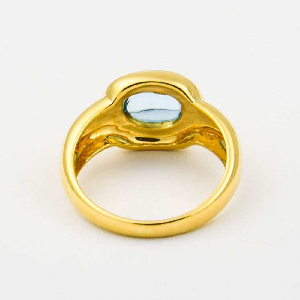 Buchwald Ring aus 750 Gelbgold mit Aquamarin, nachhaltiger second hand Schmuck perfekt aufgearbeitet
