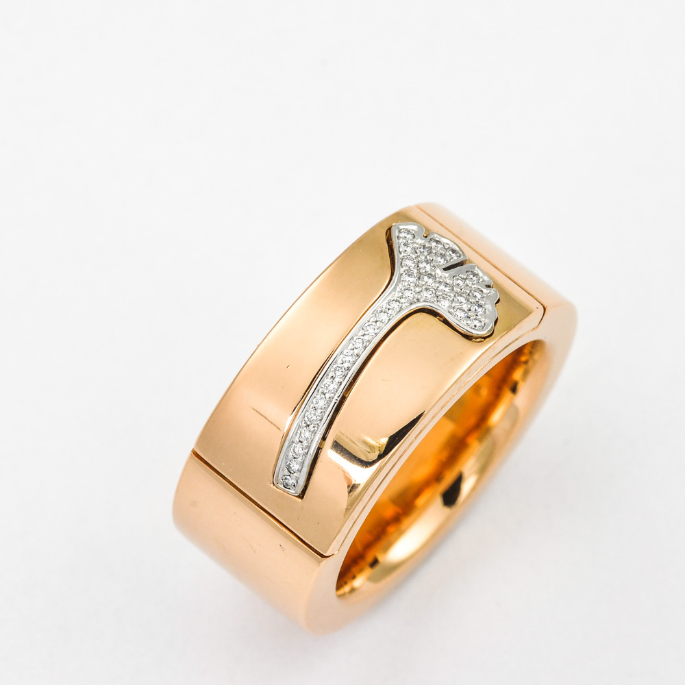 Cadeaux Ring Gingko aus 750 Gelb- und Weißgold mit Diamant, nachhaltiger second hand Schmuck perfekt aufgearbeitet