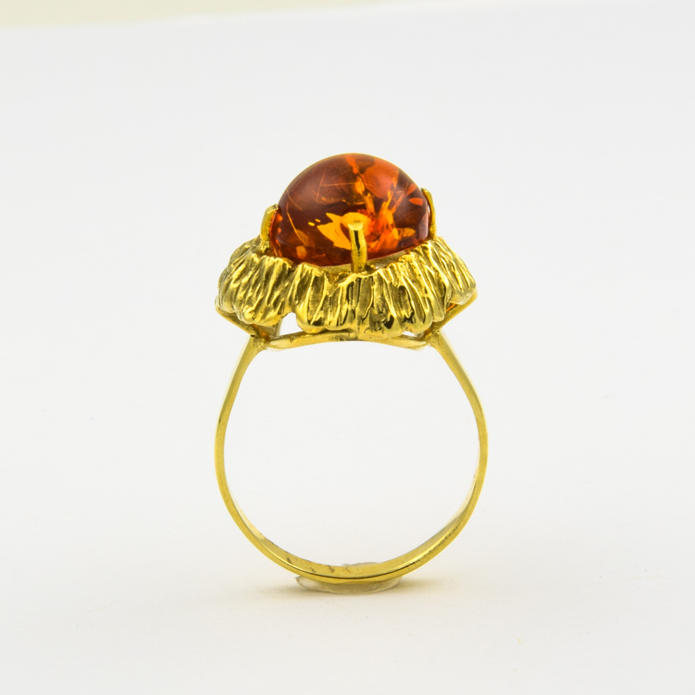 Ring aus 585 Gelbgold mit Bernstein, hochwertiger second hand Schmuck perfekt aufgearbeitet