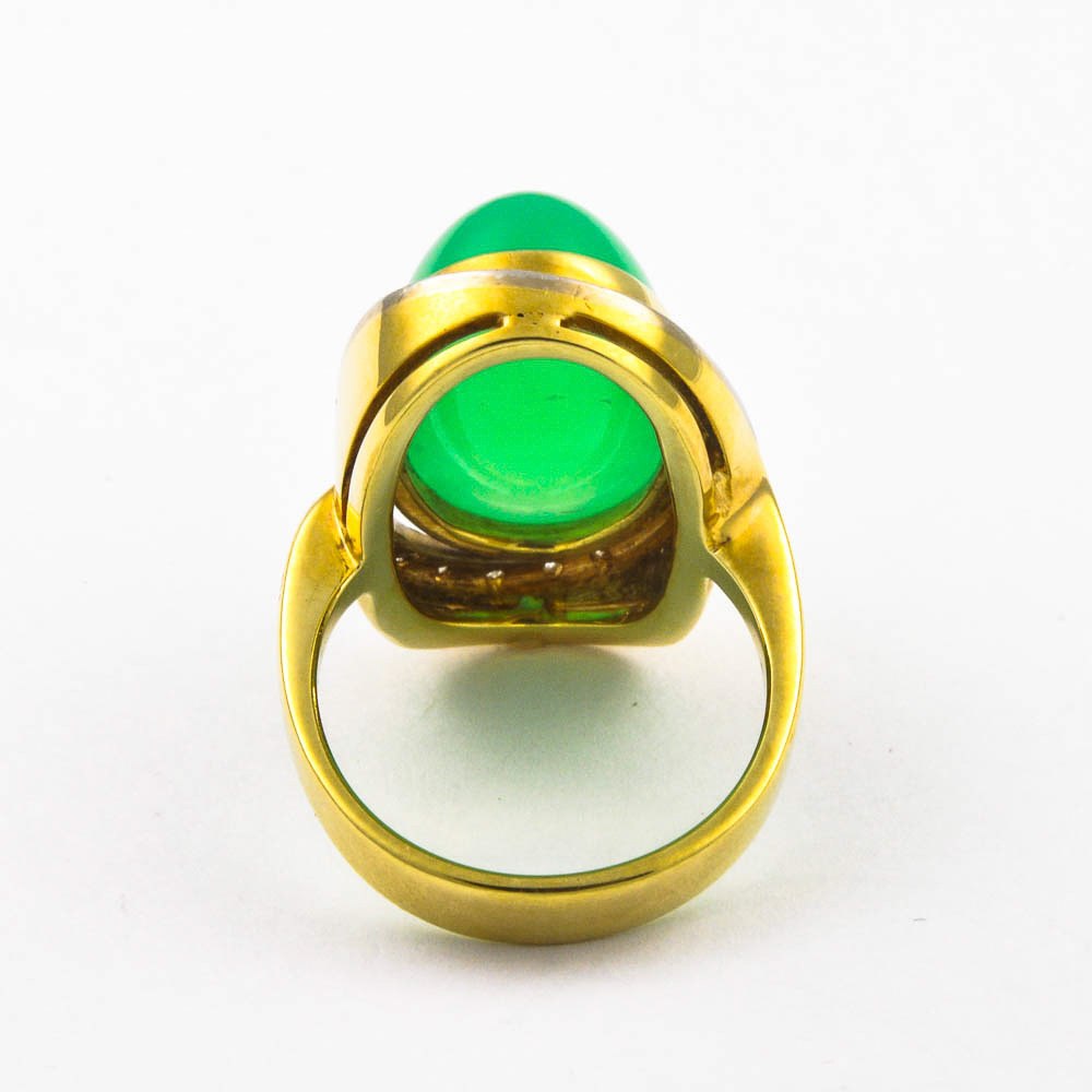Ring aus 585 Gelbgold mit Chrysopras und Diamant, hochwertiger second hand Schmuck perfekt aufgearbeitet