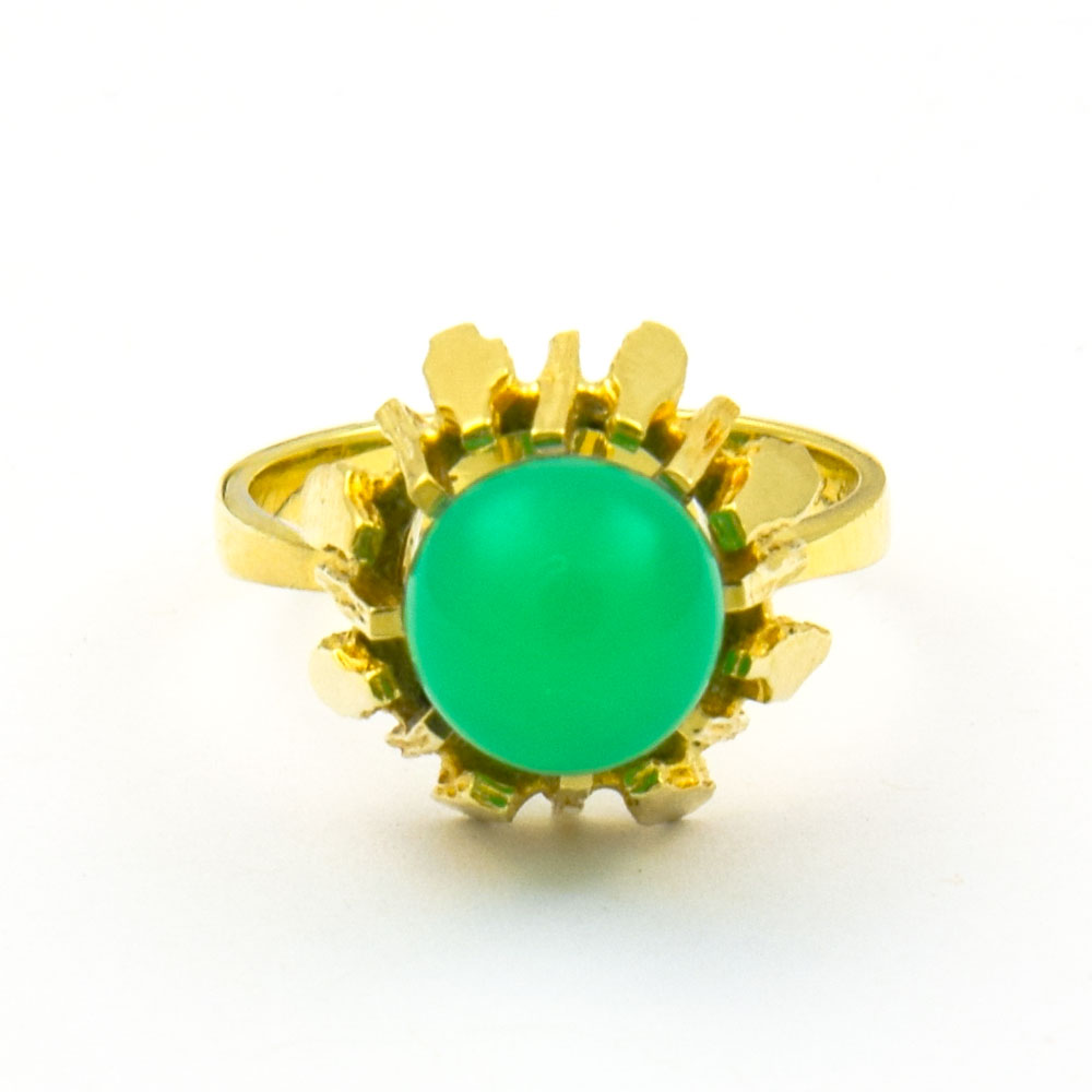 Ring aus 585 Gelbgold mit Chrysopras, nachhaltiger second hand Schmuck perfekt aufgearbeitet