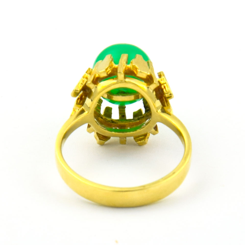 Ring aus 585 Gelbgold mit Chrysopras, nachhaltiger second hand Schmuck perfekt aufgearbeitet