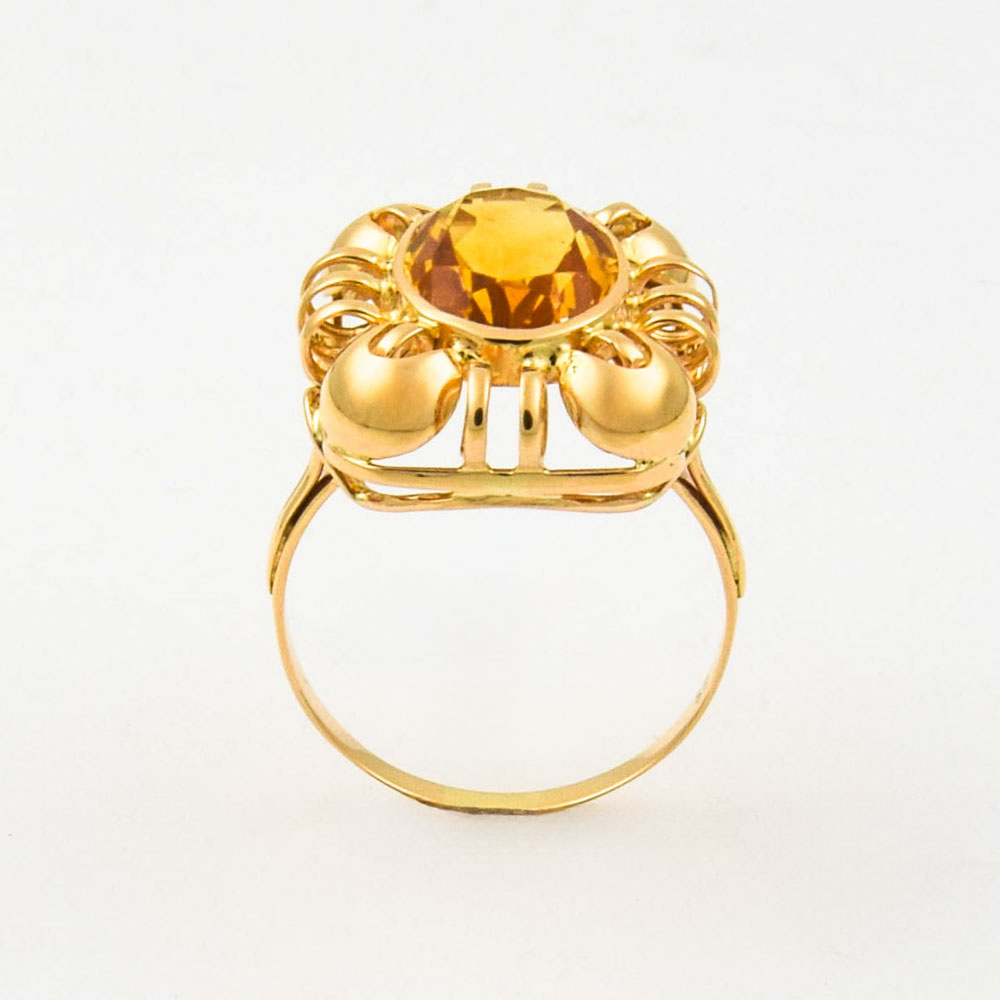 Ring aus 585 Gelbgold mit Citrin, hochwertiger second hand Schmuck perfekt aufgearbeitet