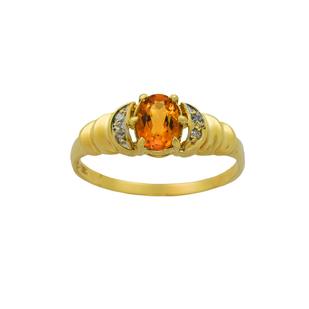 Ring aus 585 Gelbgold mit Citrin und Diamant, nachhaltiger second hand Schmuck perfekt aufgearbeitet