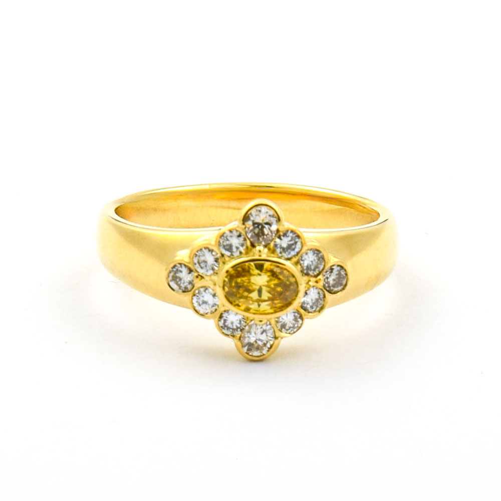 Diamantring aus 750 Gelbgold mit Brillant, nachhaltiger second hand Schmuck perfekt aufgearbeitet