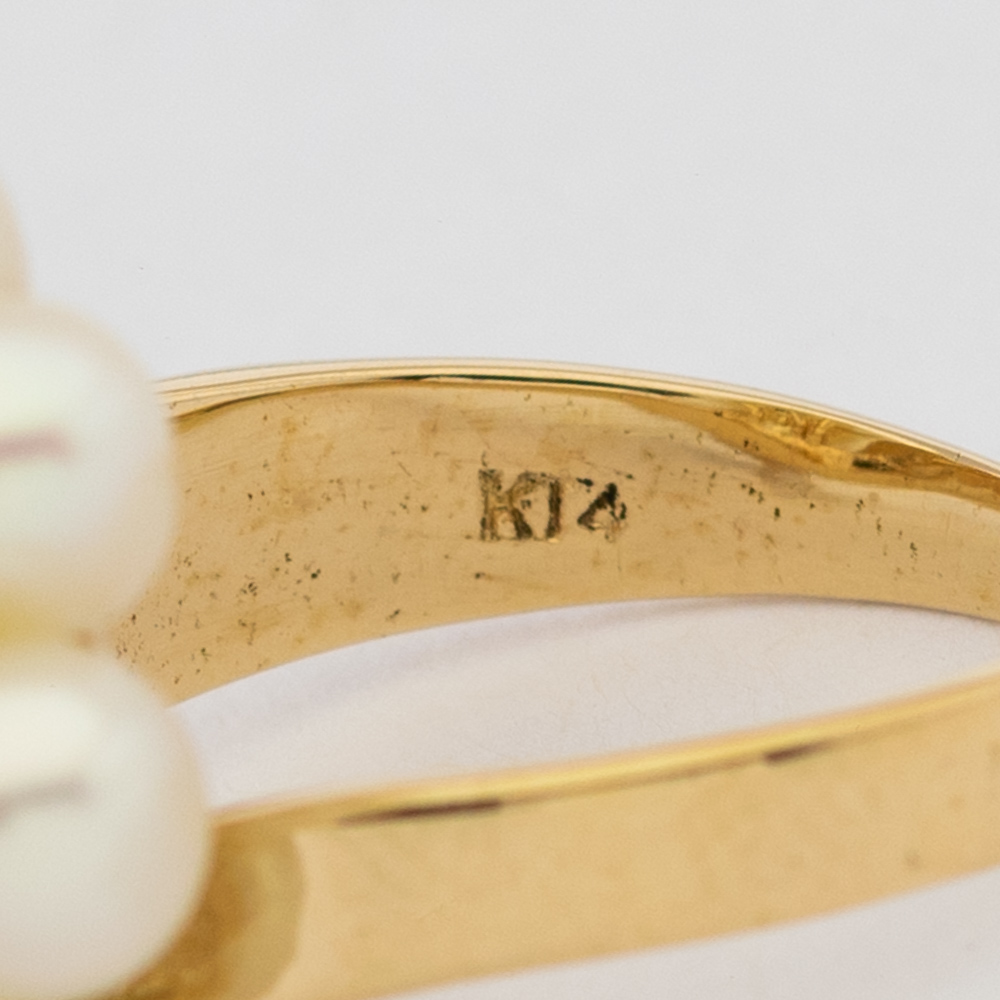 Ring aus 585 Gelbgold mit Perle und Rubin, vintage, nachhaltiger second hand Schmuck perfekt aufgearbeitet