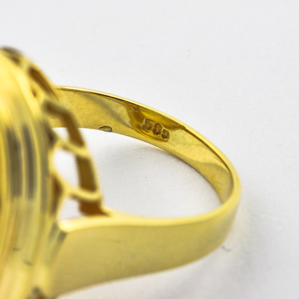 Ring aus 585 Gelbgold mit Perle und Brillant, hochwertiger second hand Schmuck perfekt aufgearbeitet