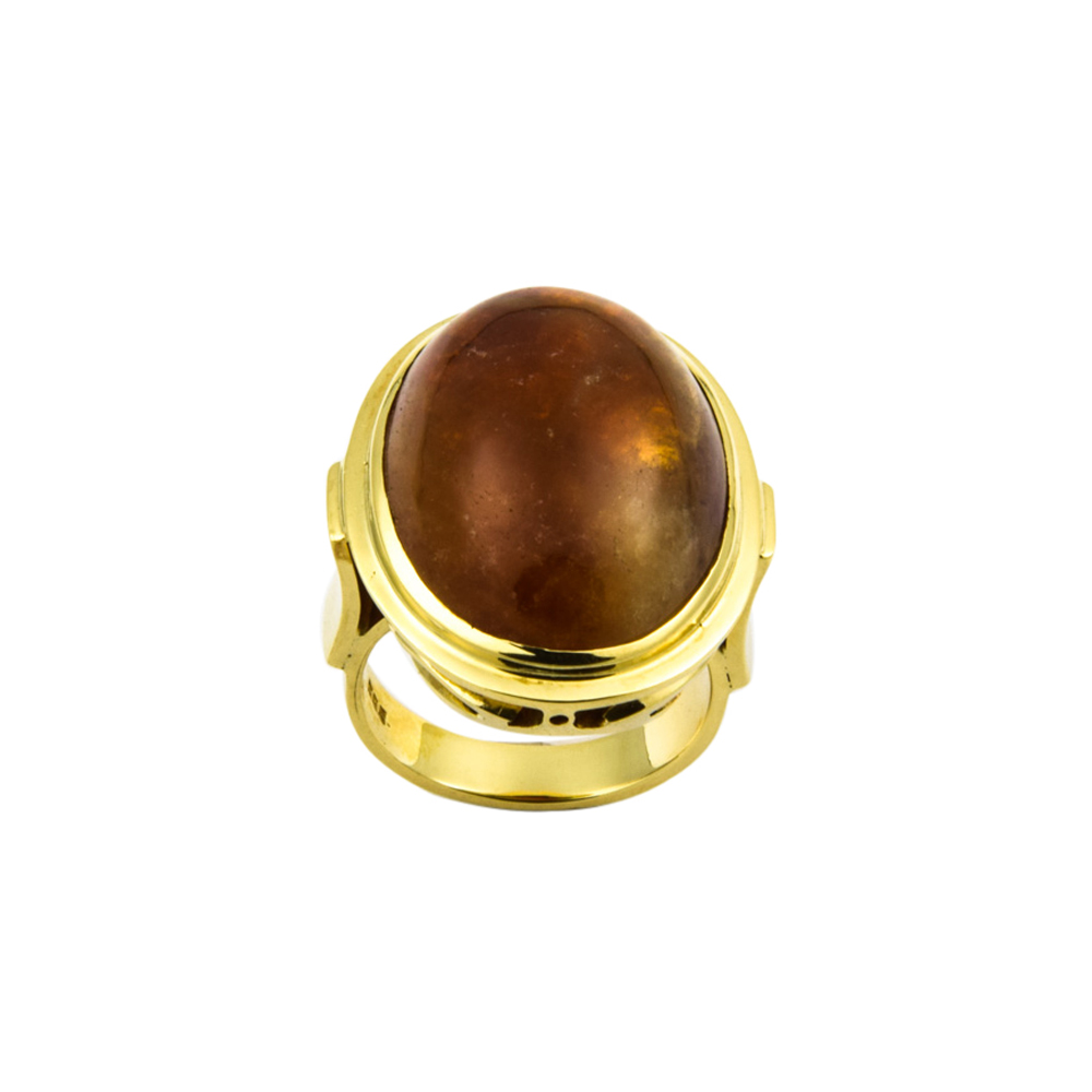 Ring aus 585 Gelbgold mit Quarz, nachhaltiger second hand Schmuck perfekt aufgearbeitet