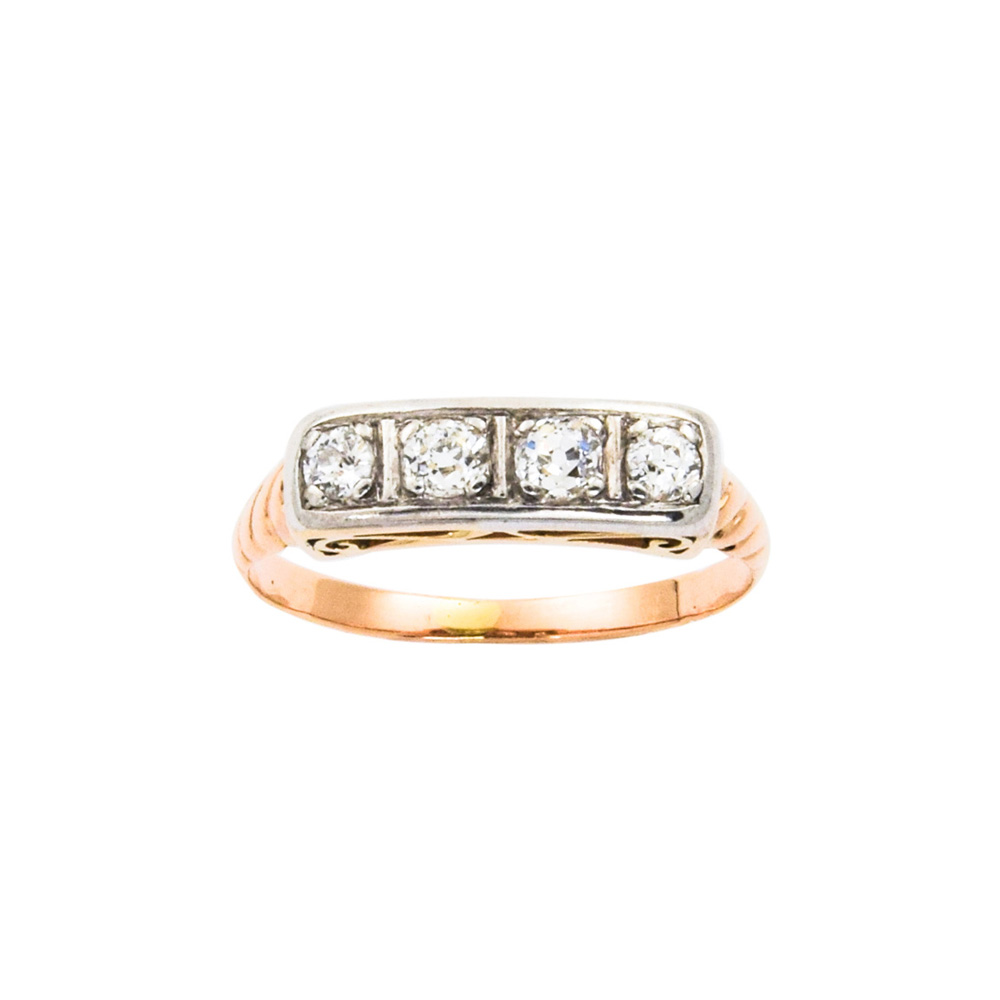 Ring aus 585 Gelb-, Rosé- und Weißgold mit Diamant, nachhaltiger second hand Schmuck perfekt aufgearbeitet