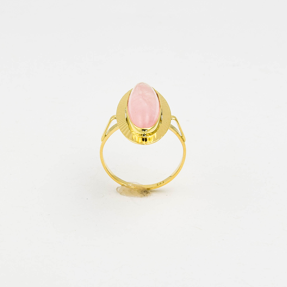 Ring aus 585 Gelbgold mit Rosenquarz, nachhaltiger second hand Schmuck perfekt aufgearbeitet