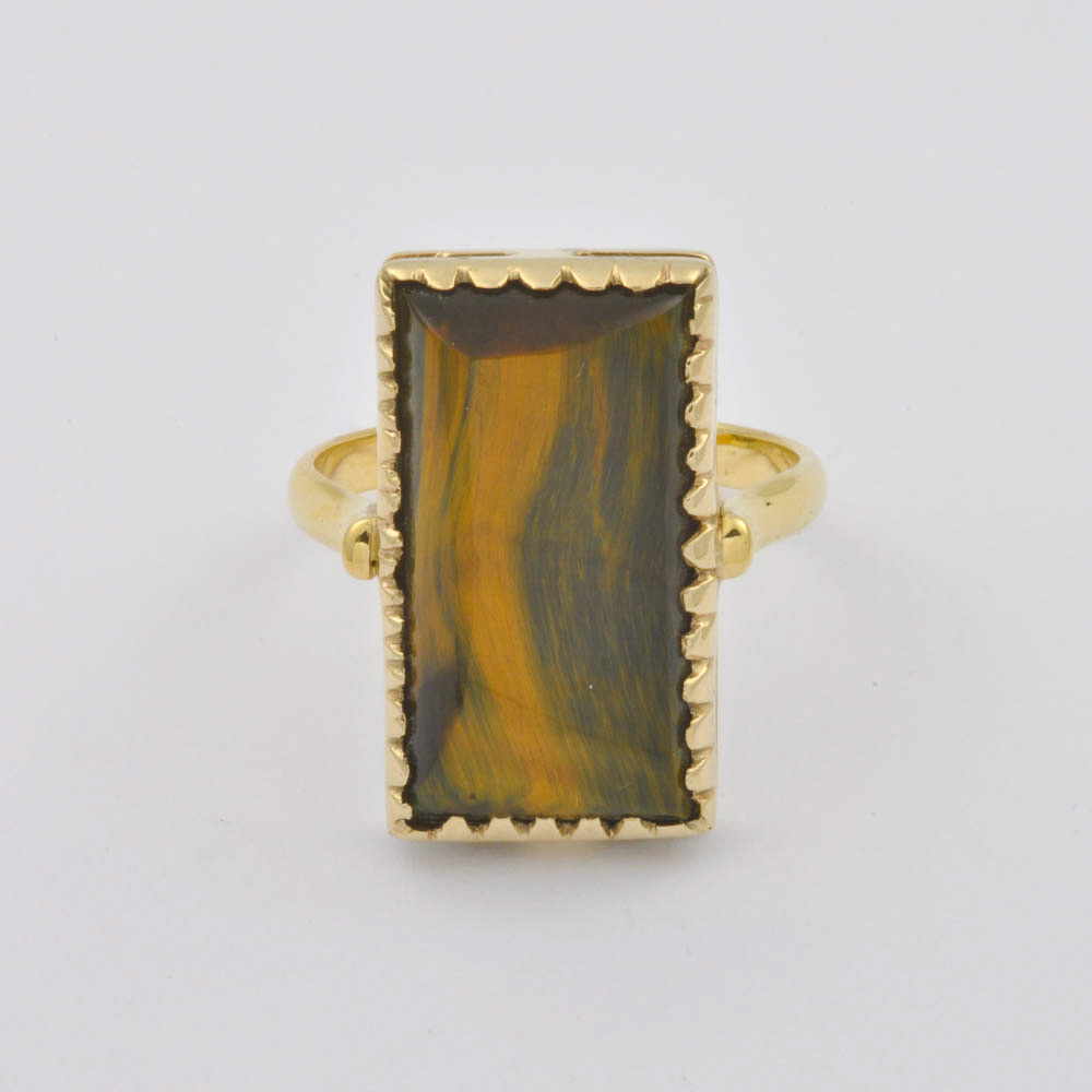 Ring aus 585 Gelbgold mit Tigerauge, hochwertiger second hand Schmuck perfekt aufgearbeitet