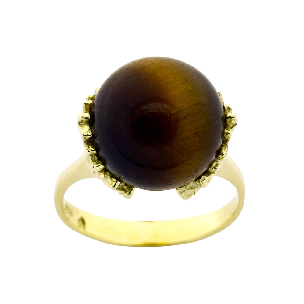 Ring aus 585 Gelbgold mit Tigerauge, nachhaltiger second hand Schmuck perfekt aufgearbeitet