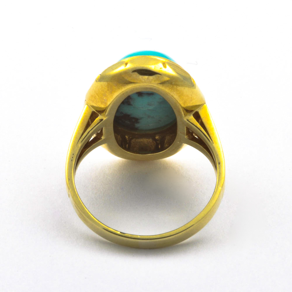 Ring aus 585 Gelbgold mit Türkis, hochwertiger second hand Schmuck perfekt aufgearbeitet