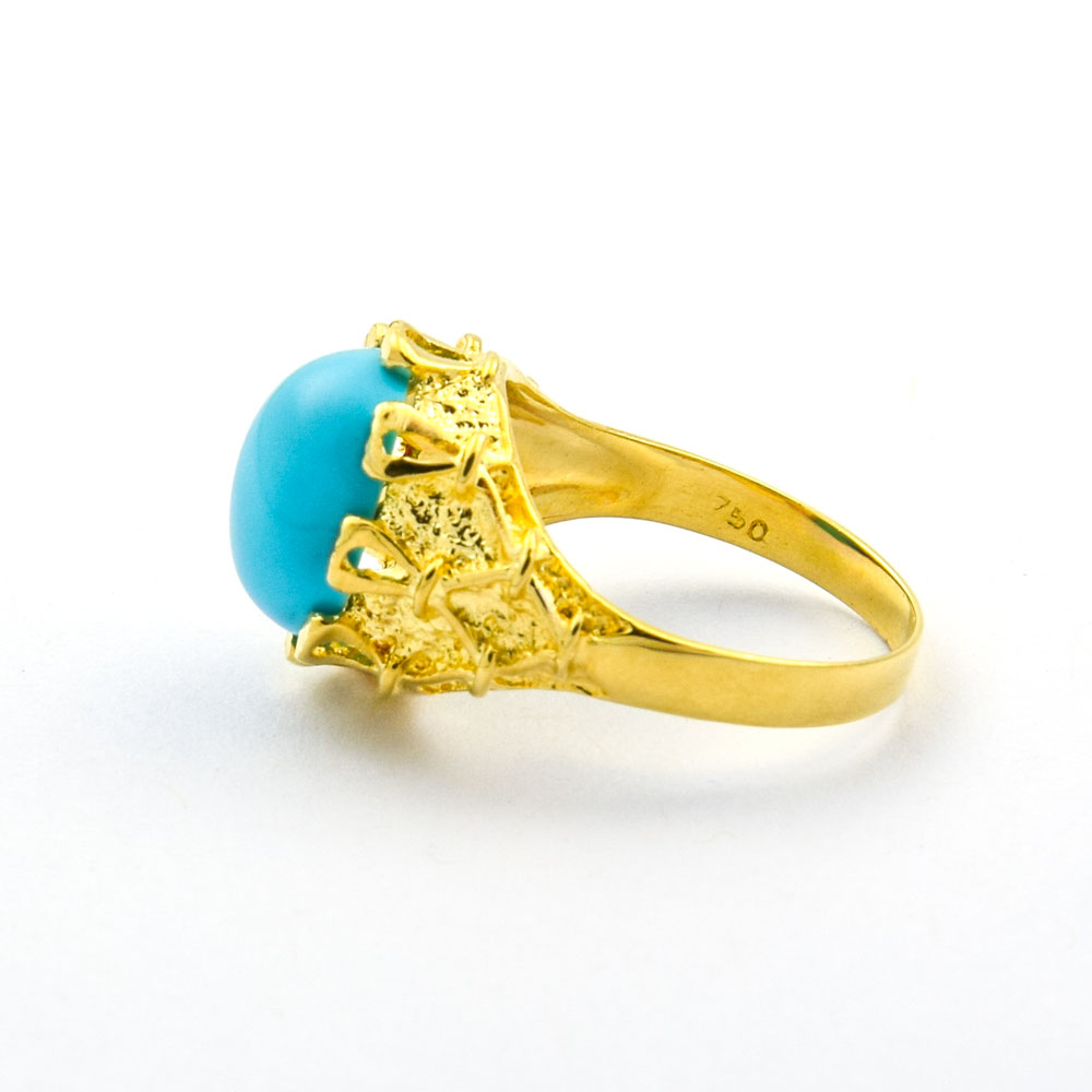 Ring aus 750 Gelbgold mit Türkis, nachhaltiger second hand Schmuck perfekt aufgearbeitet