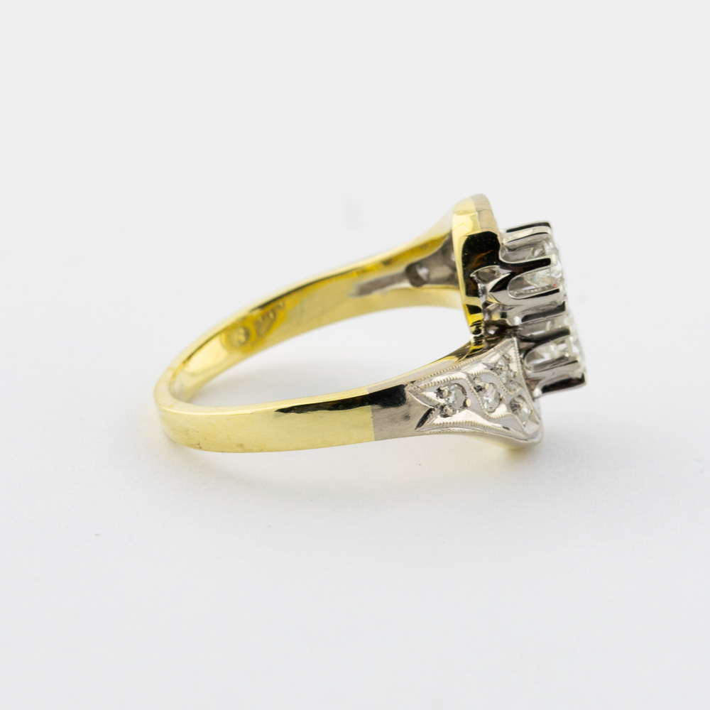 Ring aus 585 Gelb- und Weißgold mit Brillant und Diamant, hochwertiger second hand Schmuck perfekt aufgearbeitet