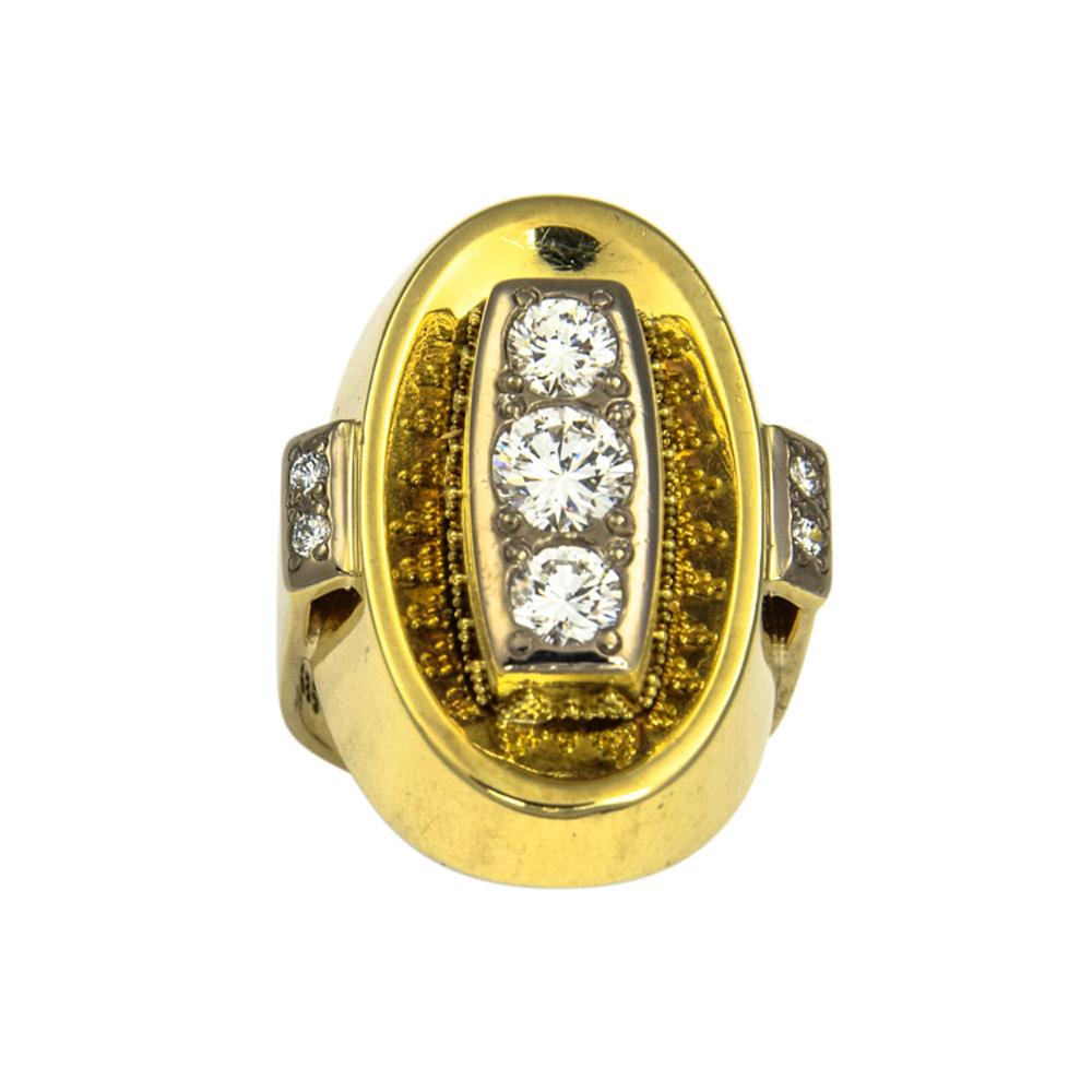 Ring aus 585 Gelb- und Weißgold mit Brillant, vintage, hochwertiger second hand Schmuck perfekt aufgearbeitet