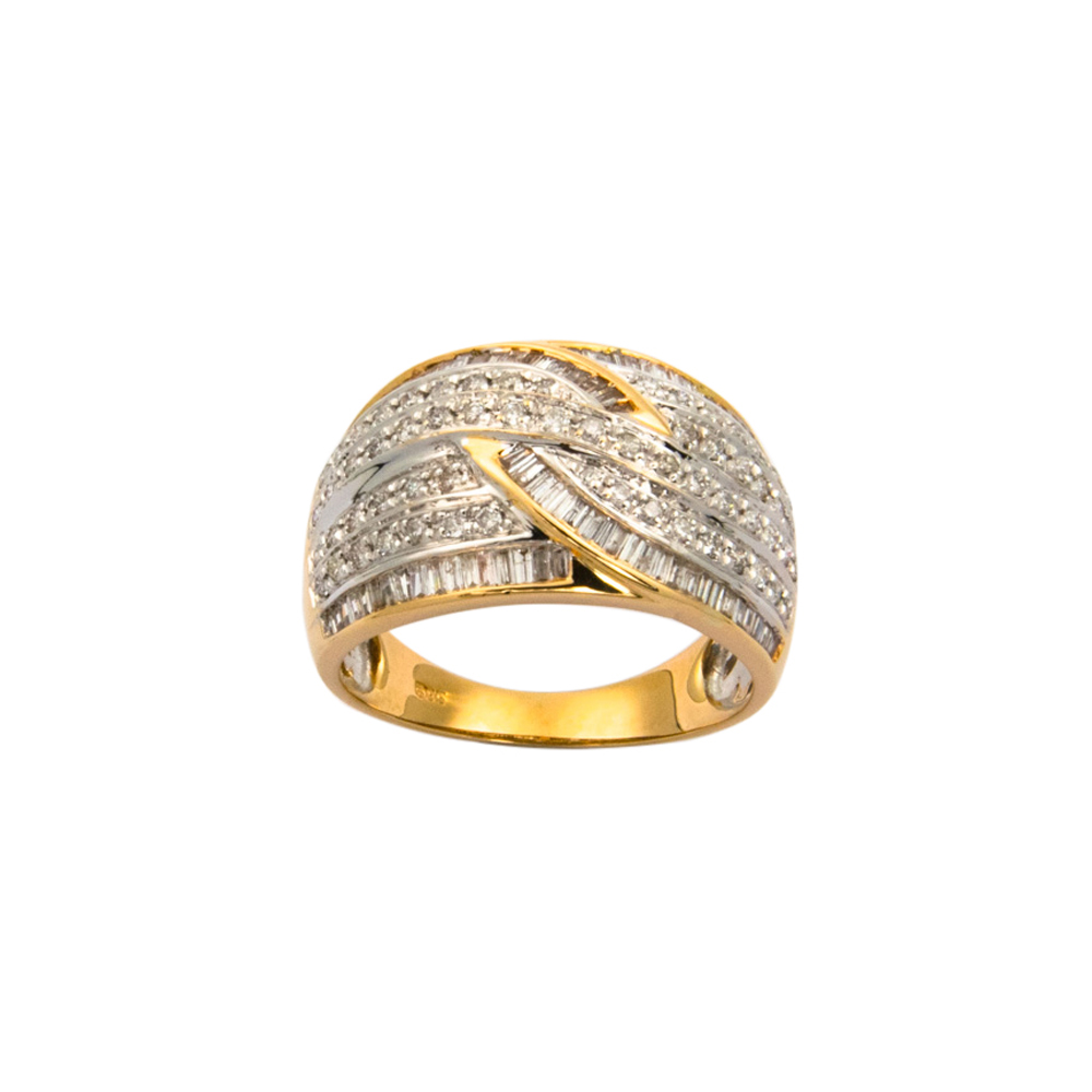 Ring aus 585 Gelb- und Weißgold mit Brillant und Diamant, nachhaltiger second hand Schmuck perfekt aufgearbeitet