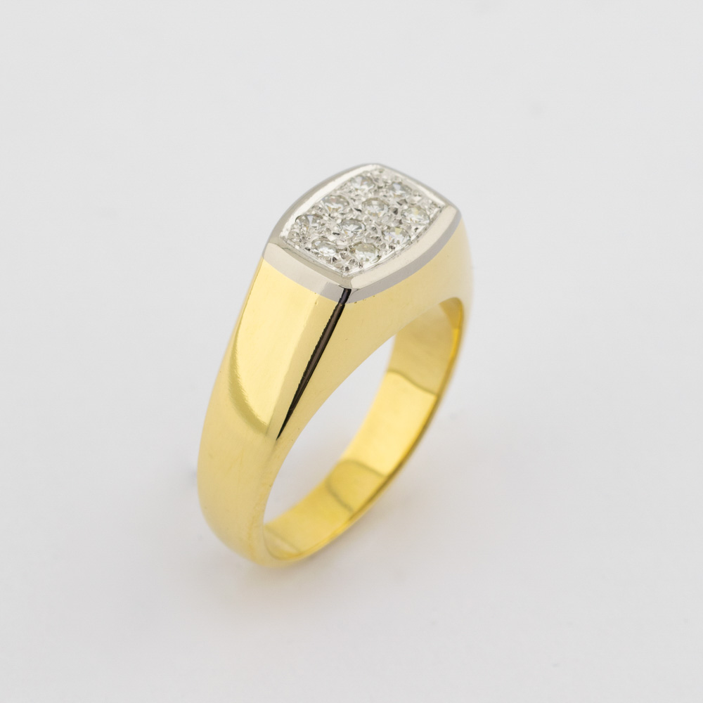 Ring aus 750 Gelb- und Weißgold mit Diamant, hochwertiger second hand Schmuck perfekt aufgearbeitet