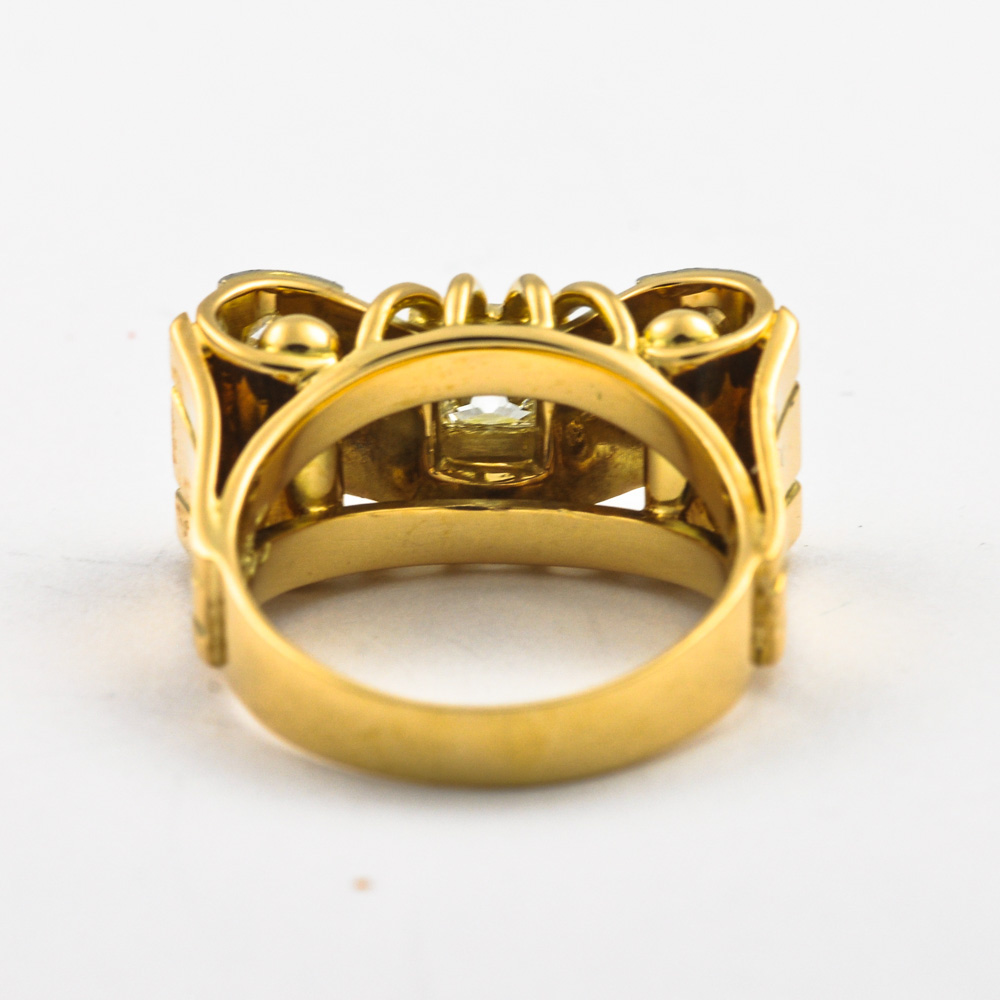 Ring aus 585 Gelb- und Weißgold mit Diamant und Brillant, nachhaltiger second hand Schmuck perfekt aufgearbeitet