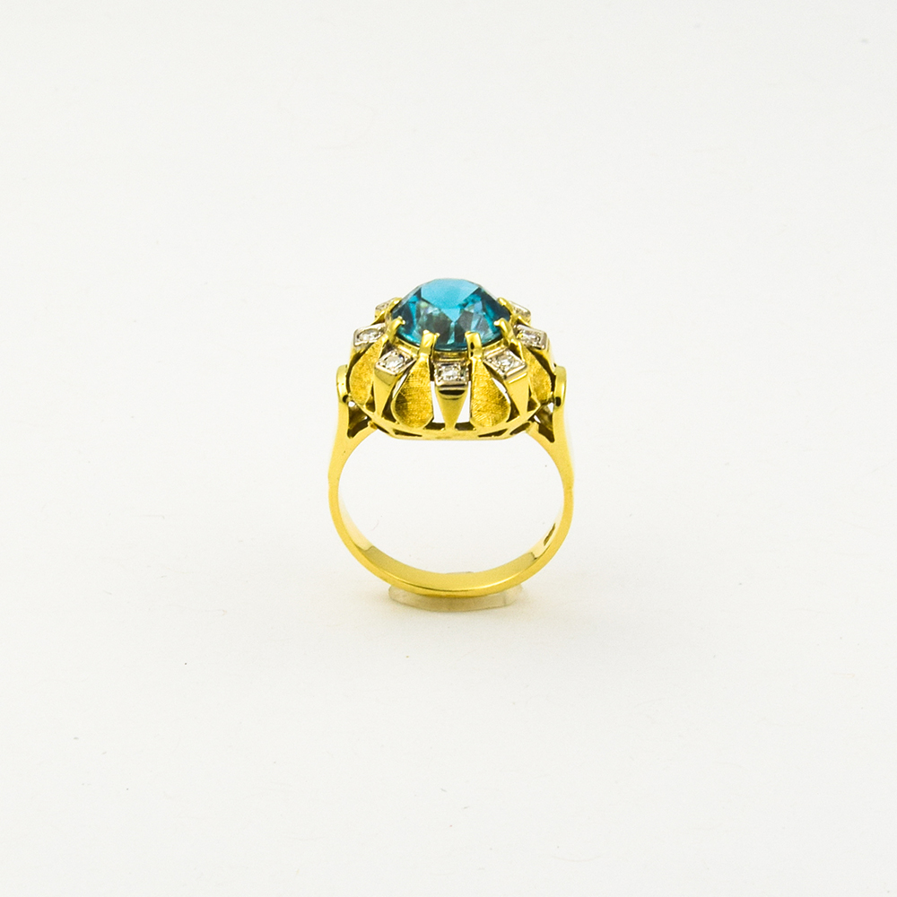 Ring aus 585 Gelb- und Weißgold mit Diamant und Zirkon, nachhaltiger second hand Schmuck perfekt aufgearbeitet