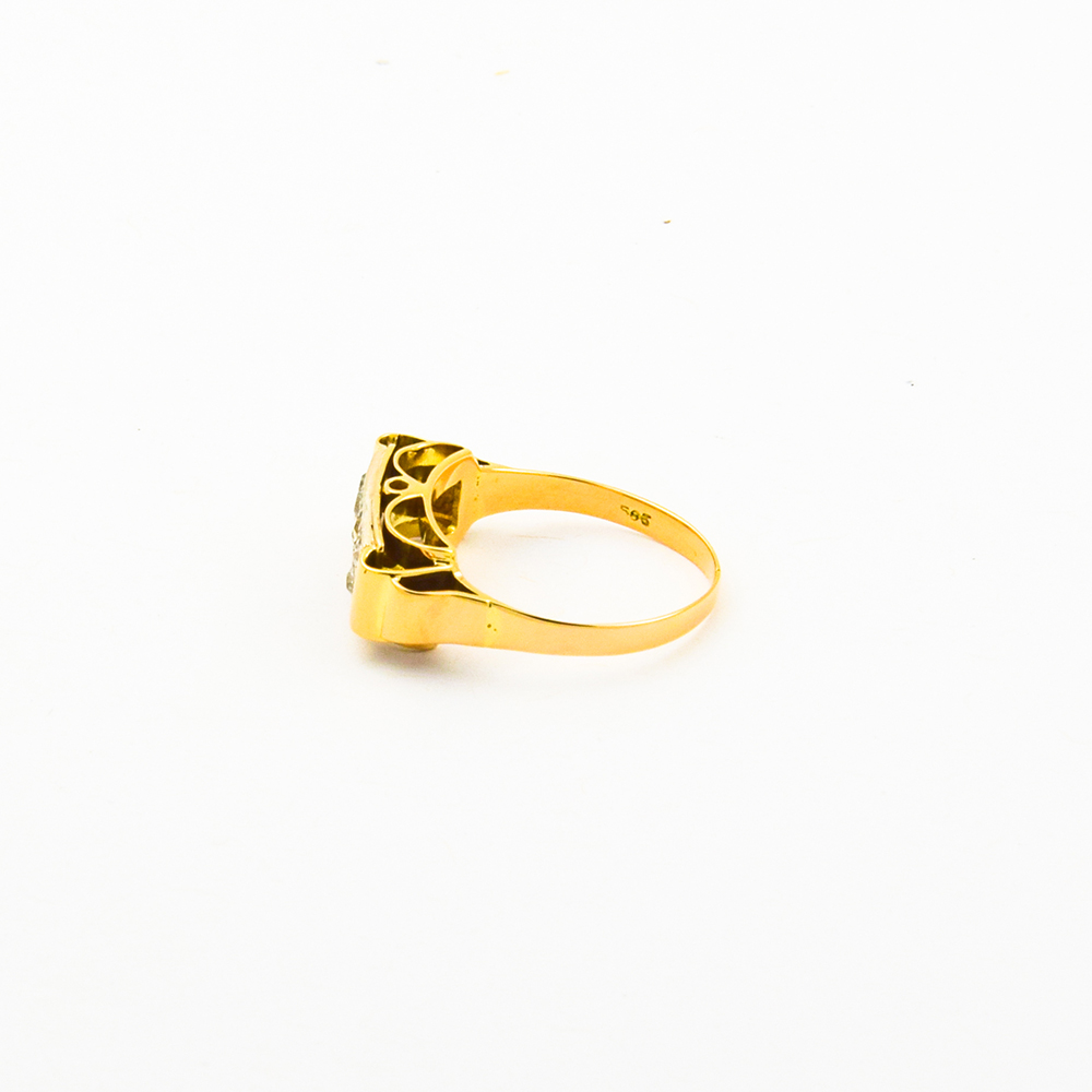 Ring aus 585 Gelb- und Weißgold mit Diamant, nachhaltiger second hand Schmuck perfekt aufgearbeitet