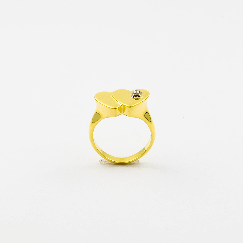 Ring Herzen aus 585 Gelb- und Weißgold mit Brillant, nachhaltiger second hand Schmuck perfekt aufgearbeitet