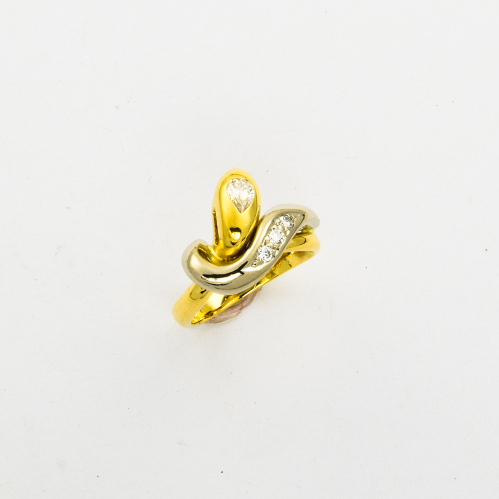 Ring Schlange aus 750 Gelb- und Weißgold mit Diamant und Brillant, nachhaltiger second hand Schmuck perfekt aufgearbeitet