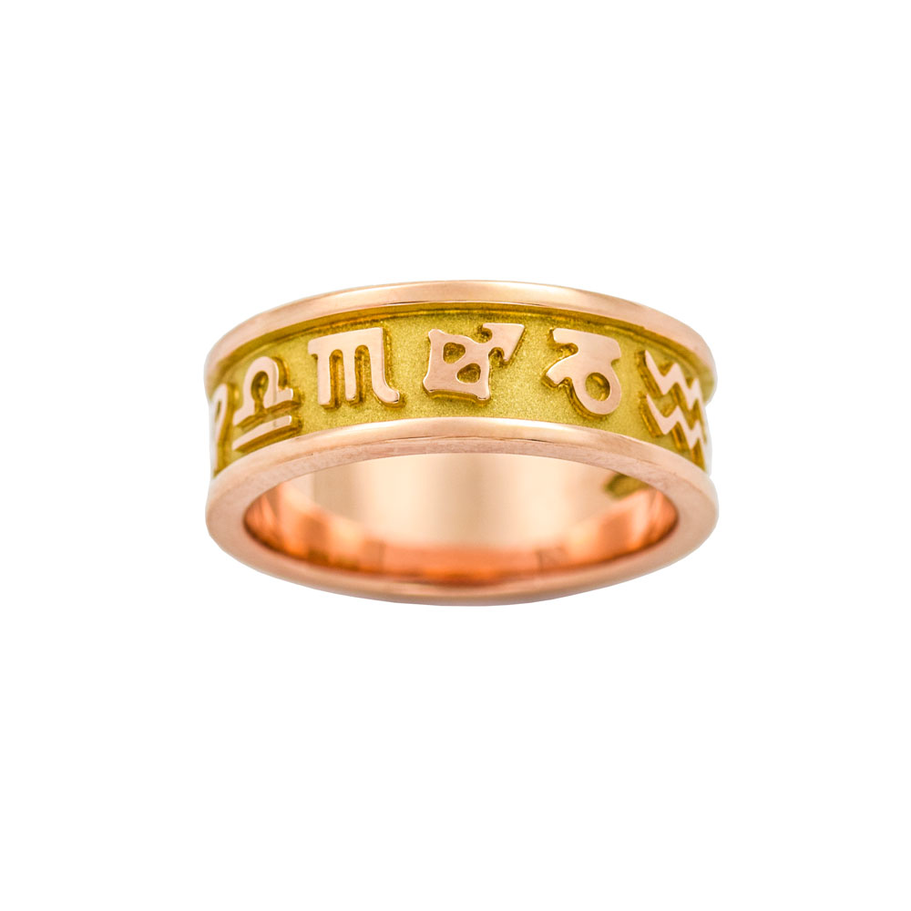Ring Sternzeichen aus 585 Gelb- und Rosegold, nachhaltiger second hand Schmuck perfekt aufgearbeitet