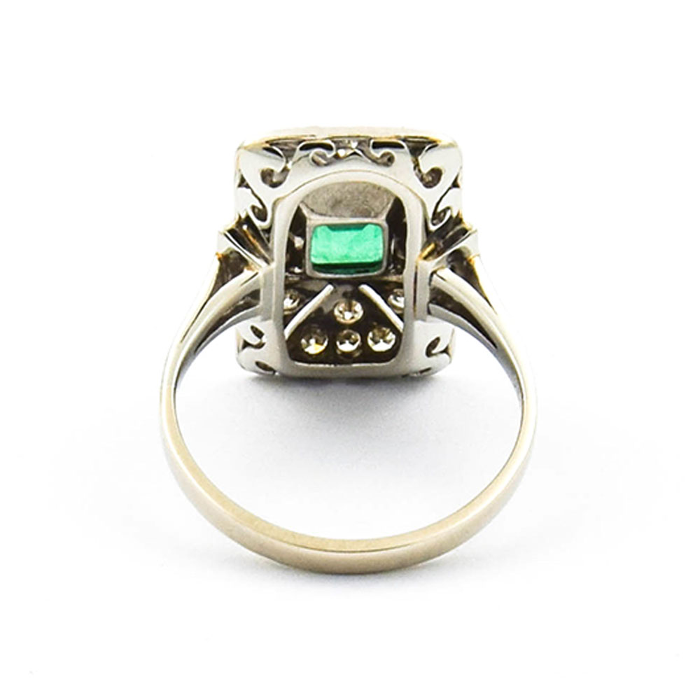 Ring aus 750 Weißgold mit Smaragd und Diamant, nachhaltiger second hand Schmuck perfekt aufgearbeitet