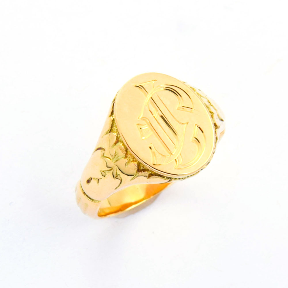 Siegelring aus 585 Gelbgold, nachhaltiger second hand Schmuck perfekt aufgearbeitet