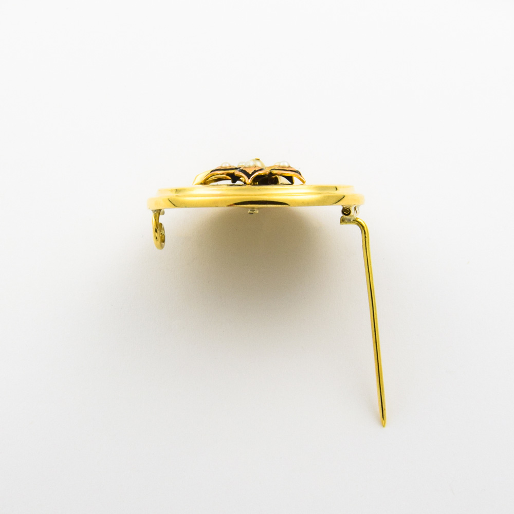 Brosche aus 585 Gelbgold mit Perle, nachhaltiger second hand Schmuck perfekt aufgearbeitet
