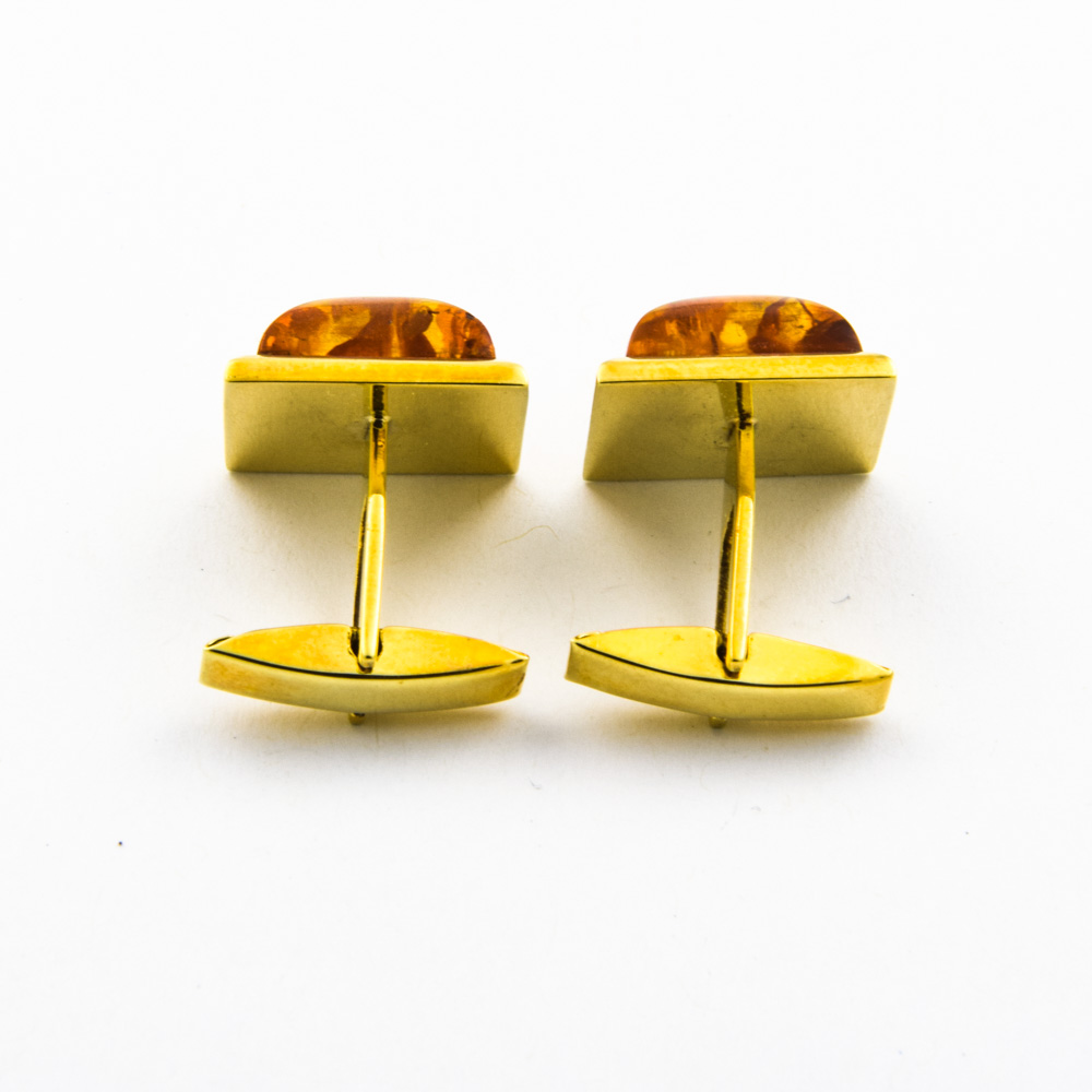 Manschettenknöpfe aus 585 Gelbgold mit Bernstein, hochwertiger second hand Schmuck perfekt aufgearbeitet