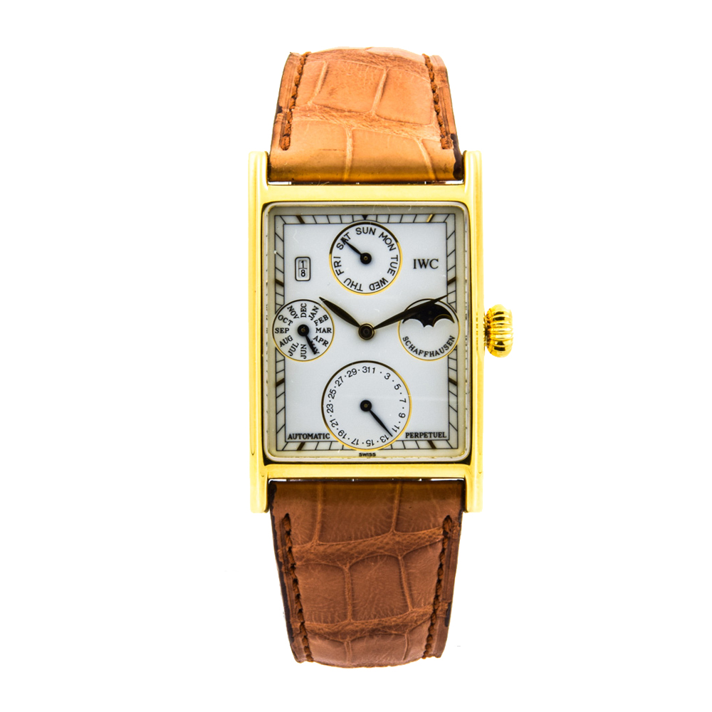 IWC Armbanduhr Novecento mit Datumsanzeige, Mondphase, Ewiger Kalender und verschraubte Krone, gebrauchte Luxusuhren im Top-Zustand