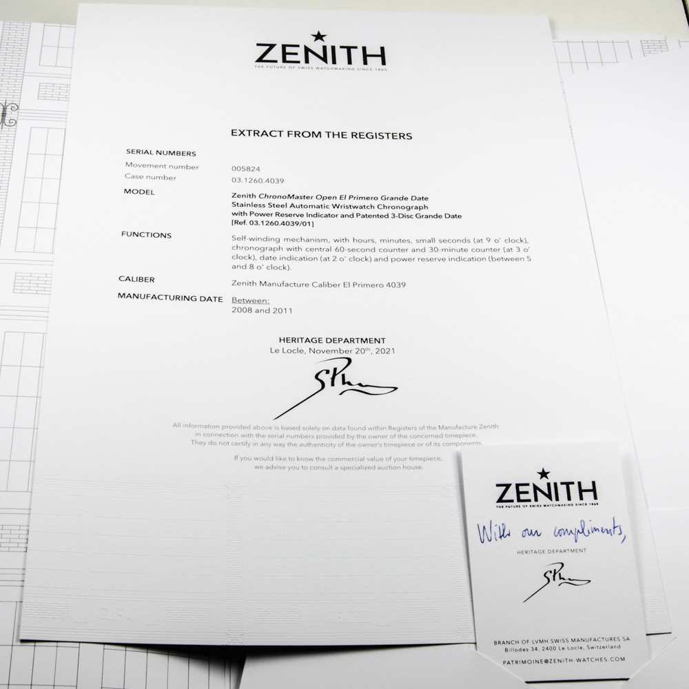 Zenith El Primero Open Automatik mit Chronograph, Panoramadatum , Sichtboden, Kleine Sekunde und Gangreserveanzeige, gebrauchte Luxusuhr im Top-Zustand
