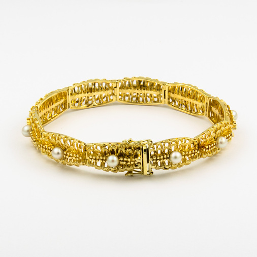 Armband aus 585 Gelbgold mit Perle, nachhaltiger second hand Schmuck perfekt aufgearbeitet