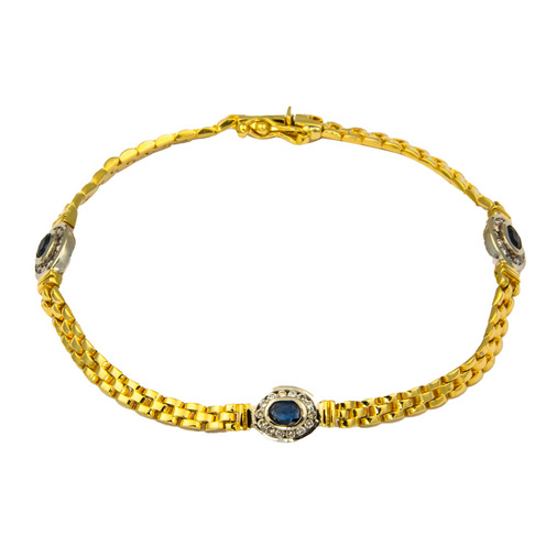 Armband aus 585 Gelb- und Weißgold mit Saphir und Brillant, nachhaltiger second hand Schmuck perfekt aufgearbeitet