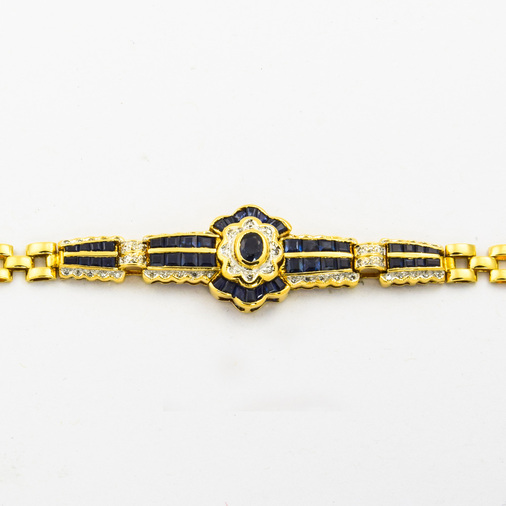 Armband aus 750 Gelb- und Weißgold mit Saphir und Diamant, nachhaltiger second hand Schmuck perfekt aufgearbeitet