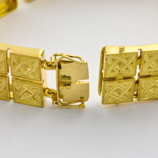 Gliederarmband aus 750 Gelbgold mit Smaragd, hochwertiger second hand Schmuck perfekt aufgearbeitet
