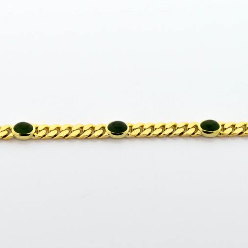 Panzerarmband aus 585 Gelbgold mit Jade, nachhaltiger second hand Schmuck perfekt aufgearbeitet