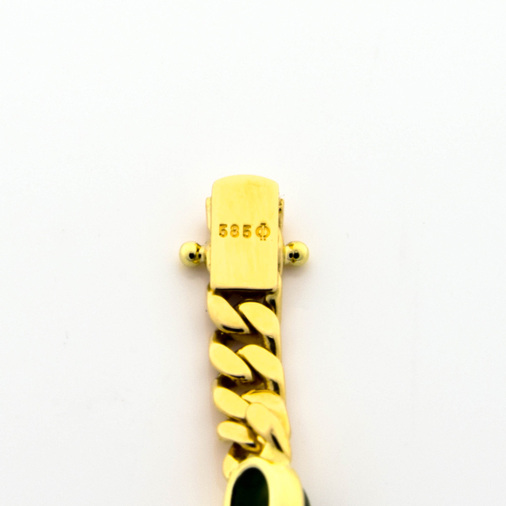 Panzerarmband aus 585 Gelbgold mit Jade, nachhaltiger second hand Schmuck perfekt aufgearbeitet