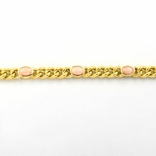 Panzerarmband aus 750 Gelbgold mit Koralle und Diamant, nachhaltiger second hand Schmuck perfekt aufgearbeitet