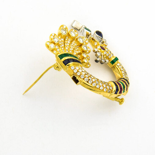 Perlenkette mit Schließe aus 750 Gelb- und Weißgold mit Perle, Smaragd und Saphir, nachhaltiger second hand Schmuck perfekt aufgearbeitet