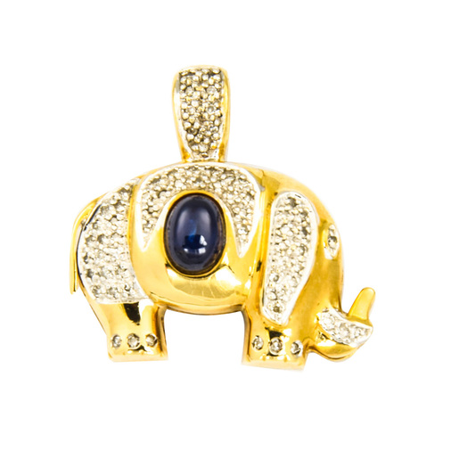An-/Einhänger Elefant aus 585 Gelbgold mit Saphir und Diamant, nachhaltiger second hand Schmuck perfekt aufgearbeitet