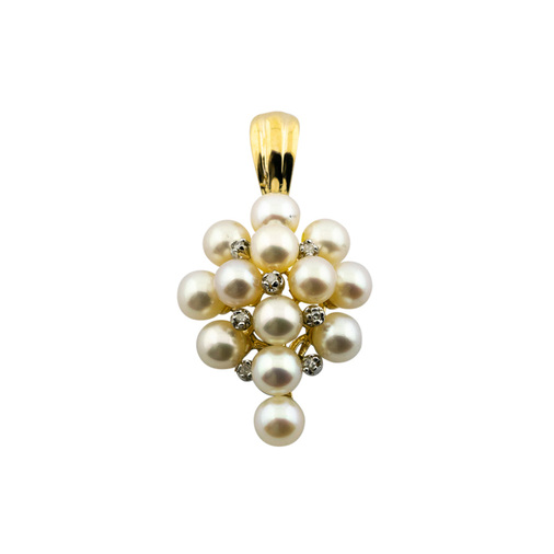 Perlenanhänger aus 585 Gelbgold mit Diamant, nachhaltiger second hand Schmuck perfekt aufgearbeitet