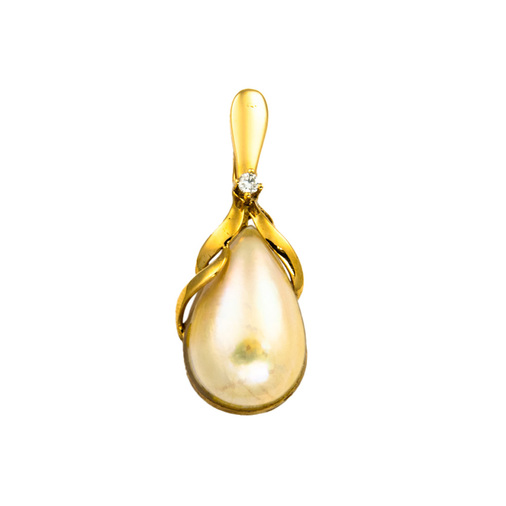 An-/Einhänger aus 750 Gelbgold mit Perle und Brillant, nachhaltiger second hand Schmuck perfekt aufgearbeitet