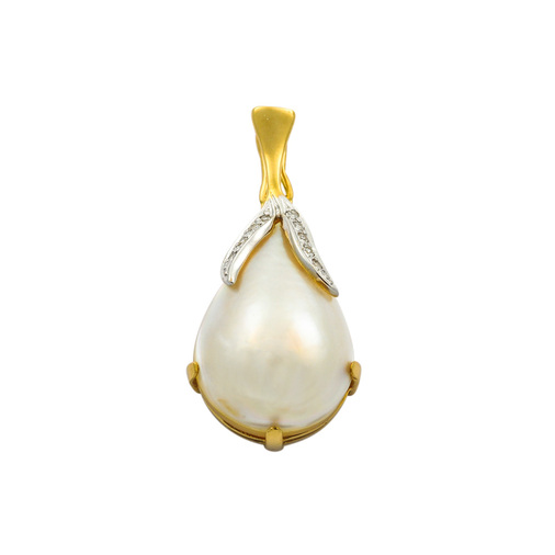 Perlenanhänger aus 750 Gelb- und Weißgold mit Diamant, nachhaltiger second hand Schmuck perfekt aufgearbeitet